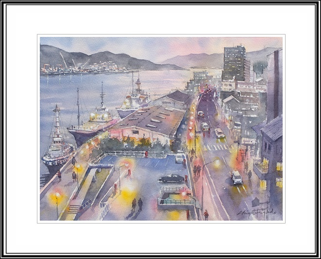 【真作】絵画　水彩（色紙）　地中海（ギリシャ）　軽やかなタッチ　V196 真作】絵画 水彩（色紙） 地中海（ギリシャ） 軽やかなタッチ
